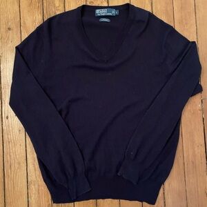 Polo Ralph Lauren silk cashmere and wool v neck sweater navy blue